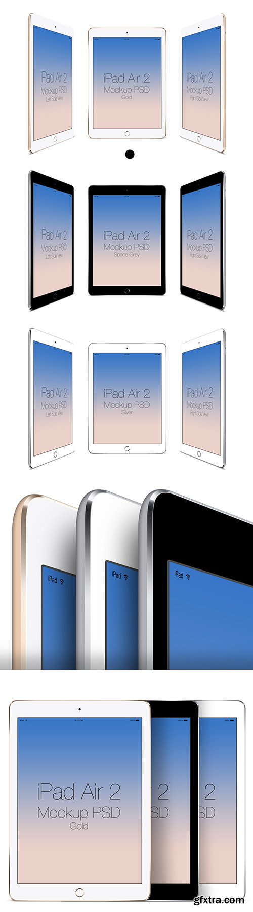 PSD Mock-Up's - IPad Air 2 (Grey, Silver, Gold)