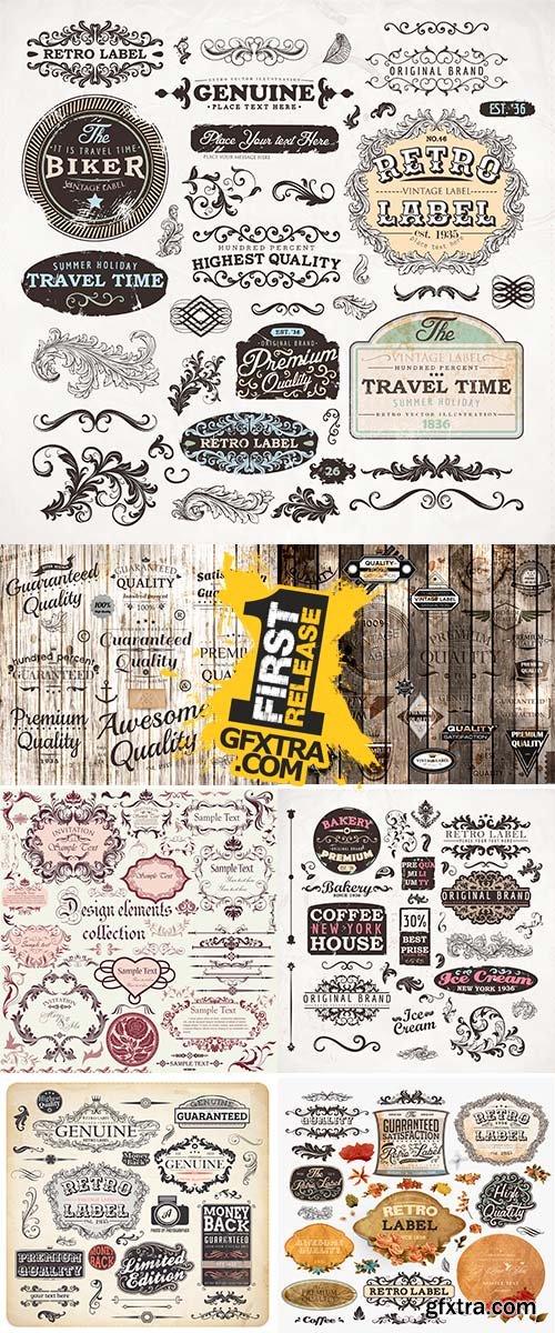 Stock Retro label style collection, vintage page elements set