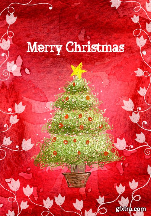 PSD Source - Merry Christmas 2014 - Painted Festive Tree