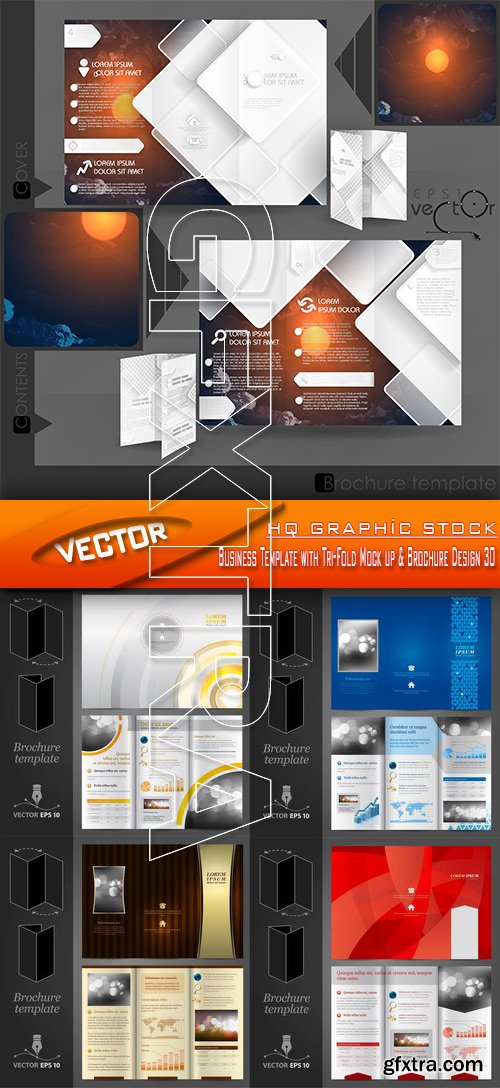 Stock Vector - Business Template with Tri-Fold Mock up & Brochure Design 30