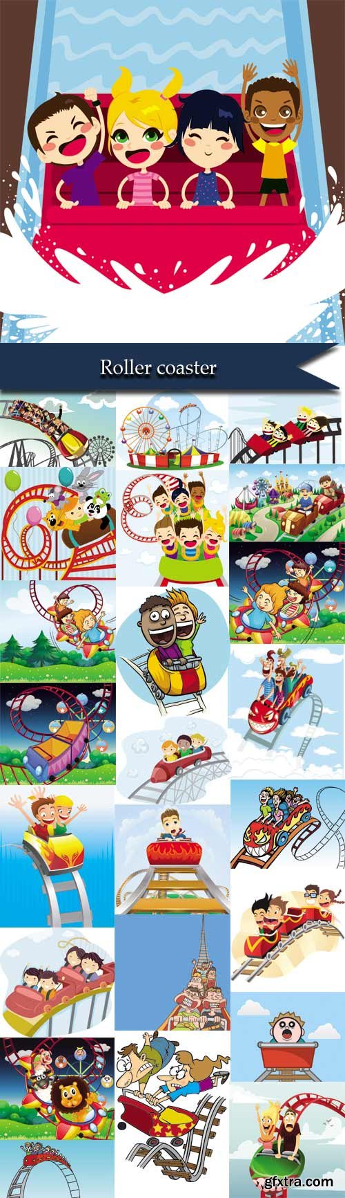 Cartoons children on a roller coaster