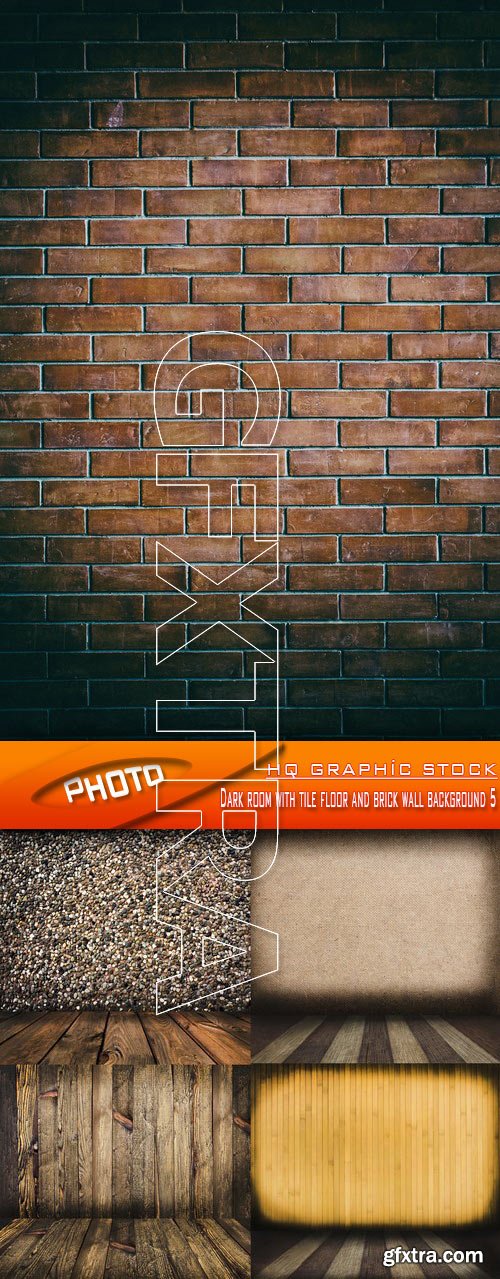 Stock Photo - Dark room with tile floor and brick wall background 5