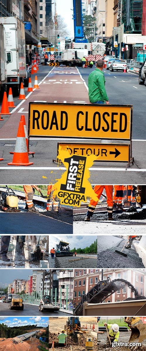 Stock Photo, Workers on a road construction