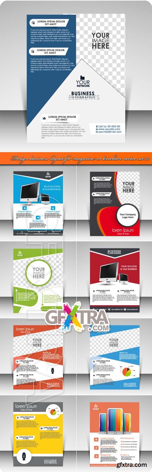 Design business layout for magazine or brochure vector set 35