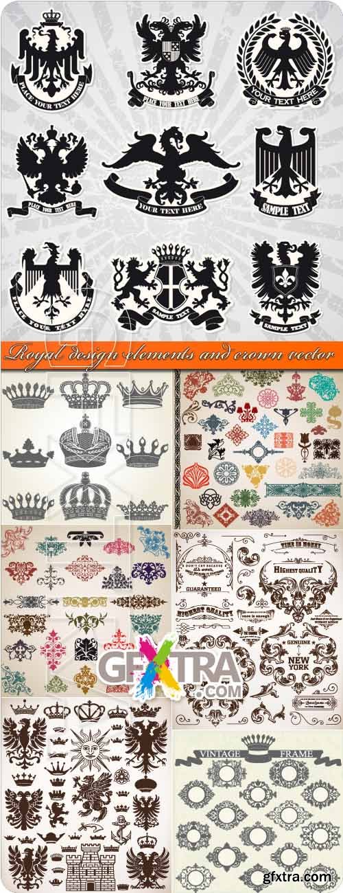 Royal design elements and crown vector
