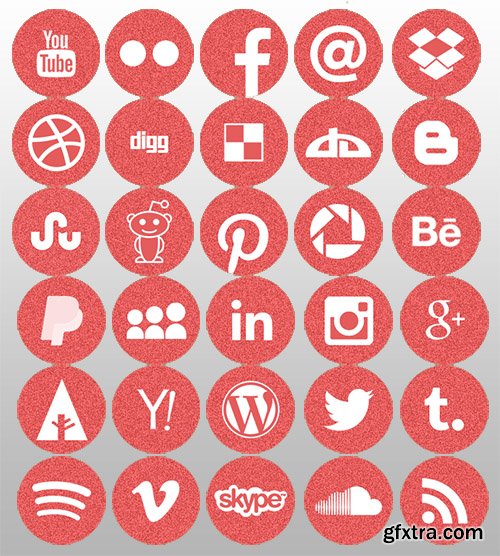 PSD Web Icons - Red Color Style Round Flat Icons (November 2014)