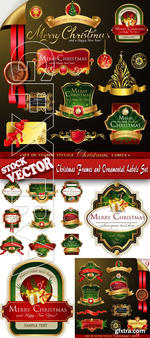 Stock Vector - Christmas Frames and Ornamental Labels Set