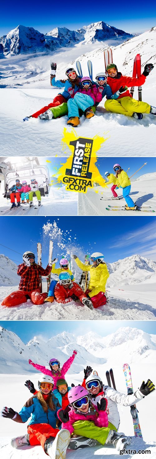 Stock Photo - Family Skiing