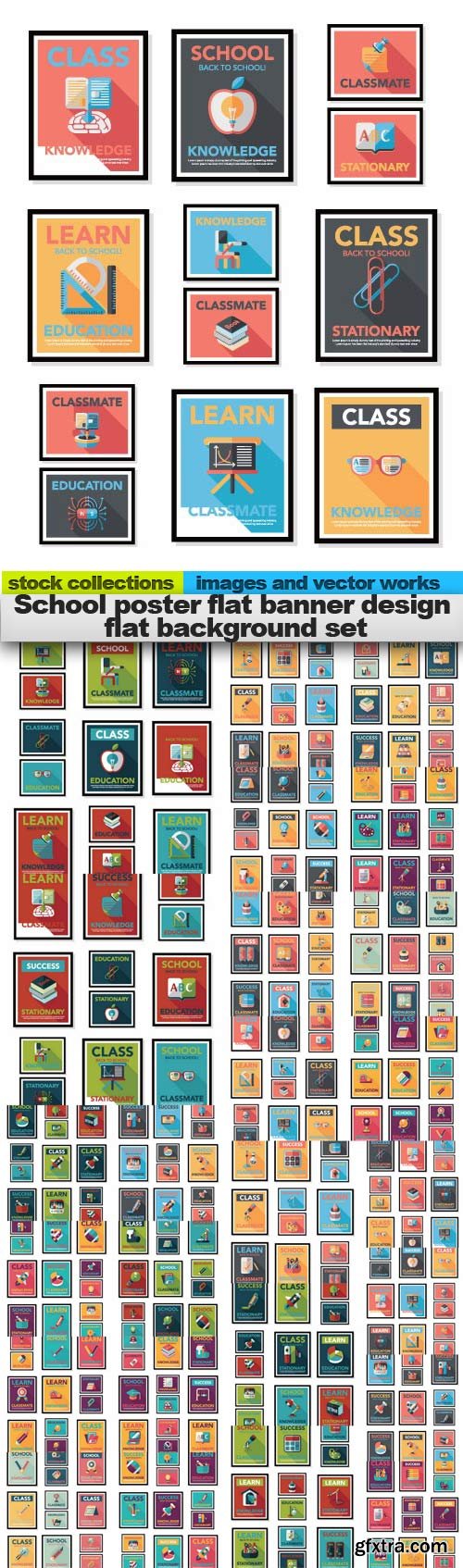 School poster flat banner design flat background set,25 x EPS