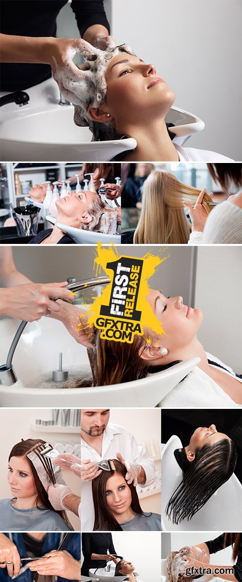 Stock Photo Woman getting a hair wash procedure in salon