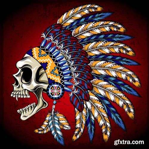 Vector Skull Indian - 25x EPS