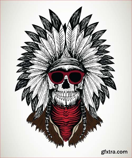 Vector Skull Indian - 25x EPS