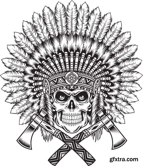 Vector Skull Indian - 25x EPS