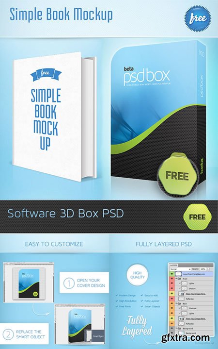 Software 3D Box and Book PSD Template and Mockup