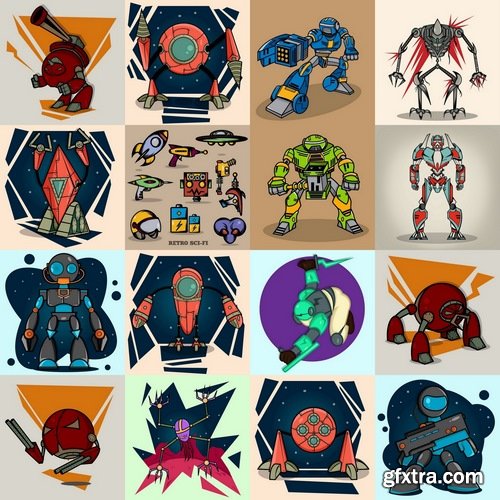 Collection of different cartoon robots 25 Eps