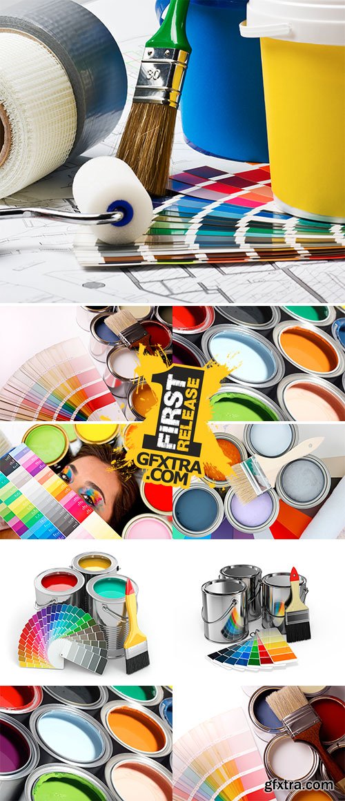 Stock Photo Paint cans ready to be used on white background