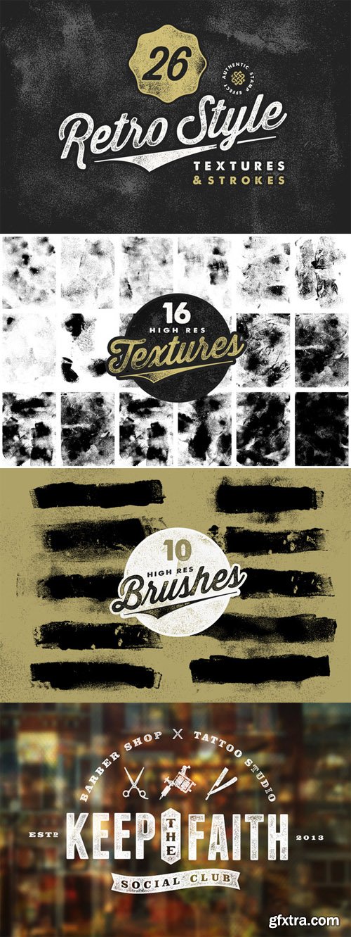 Retro Stamp Textures & Brush Pack - CreativeMarket 85641