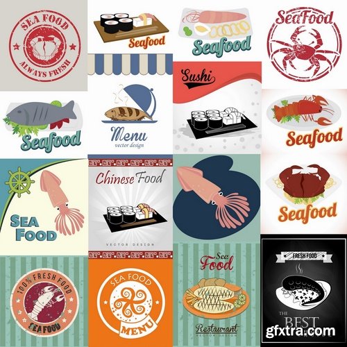 Collection of different emblems seafood 25 Eps