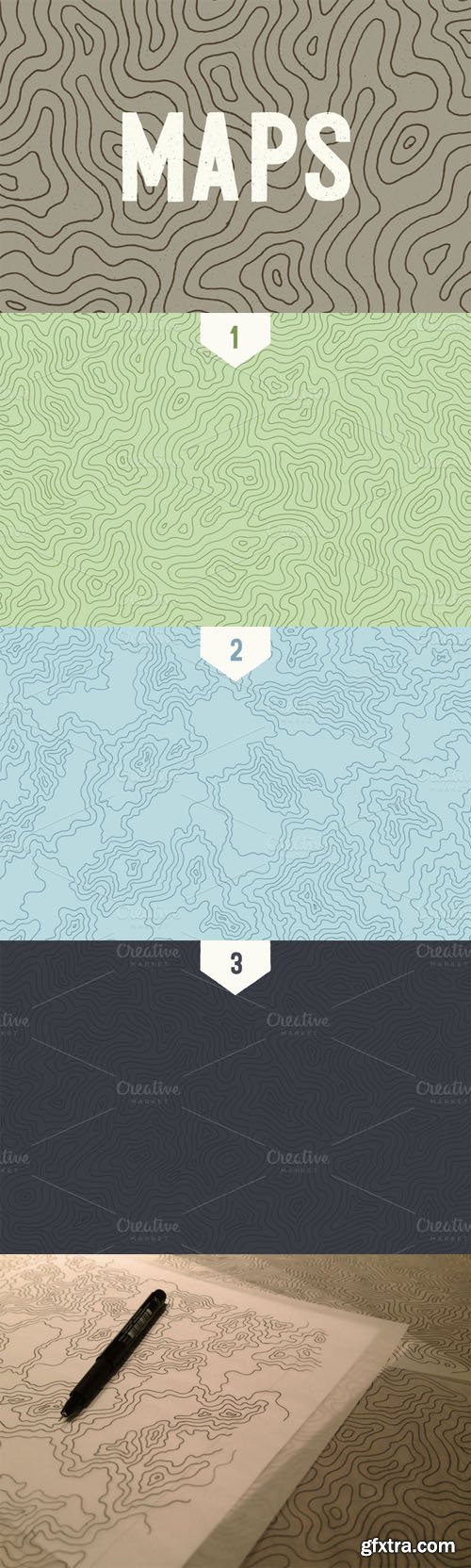 3 Topographic Elevation Maps - Creativemarket 15833