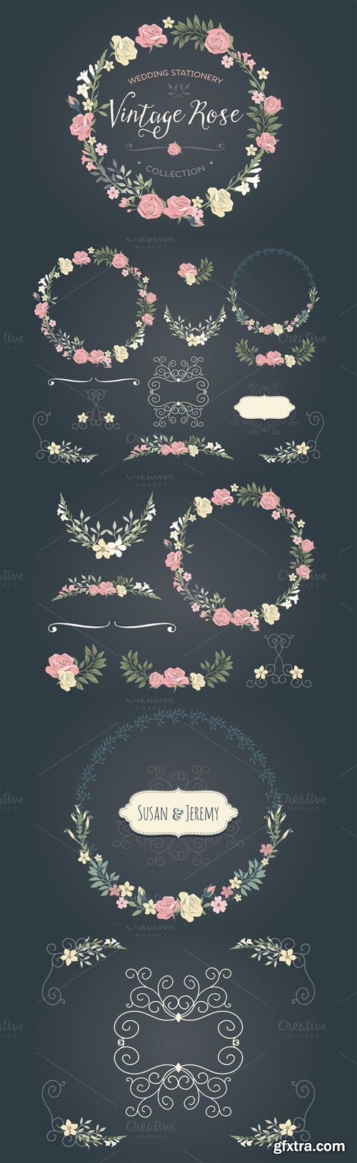 Vintage Rose wedding set - Creativemarket 68954