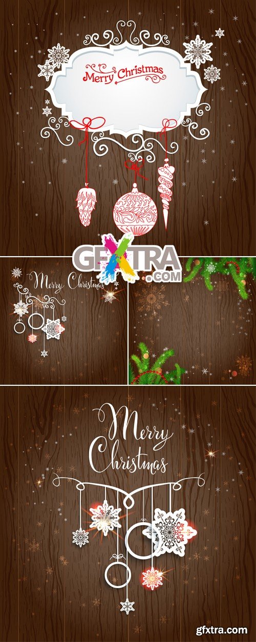 Christmas Decorations on Wooden Background Vector