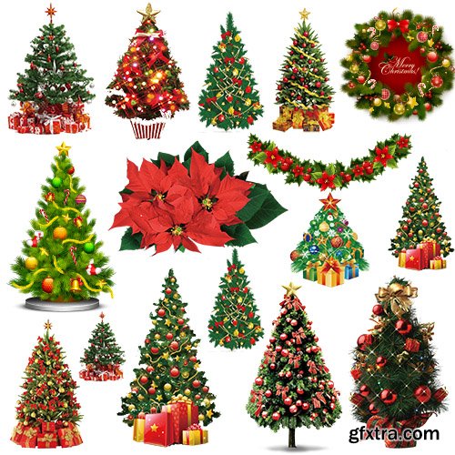 PSD Cliparts - Set of Christmas trees and decorations 2015