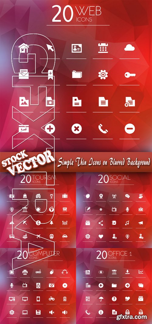 Stock Vector - Simple Thin Icons on Blurred Background