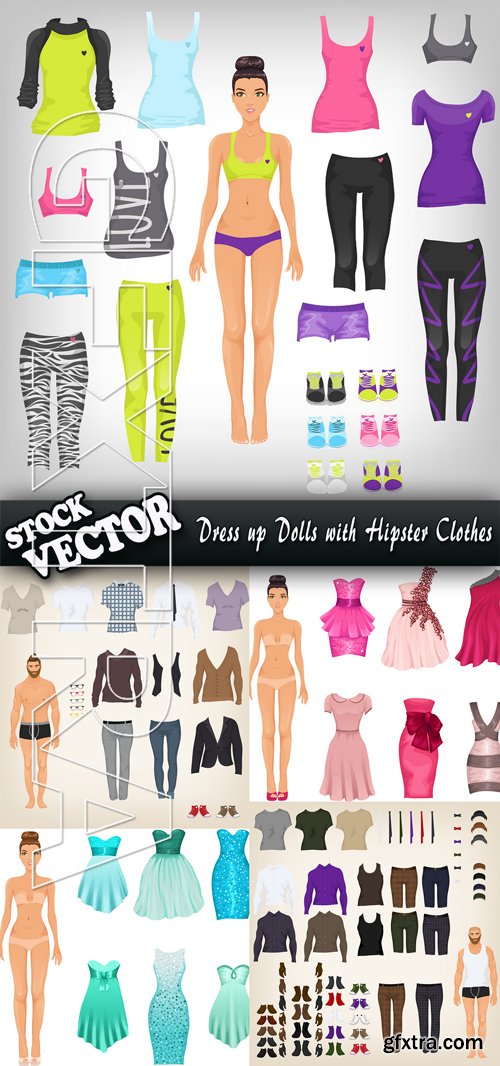 Stock Vector - Dress up Dolls with Hipster Clothes