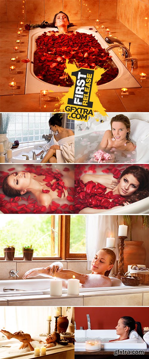 Stock Photo Young woman enjoys the bath-foam in the bathtub