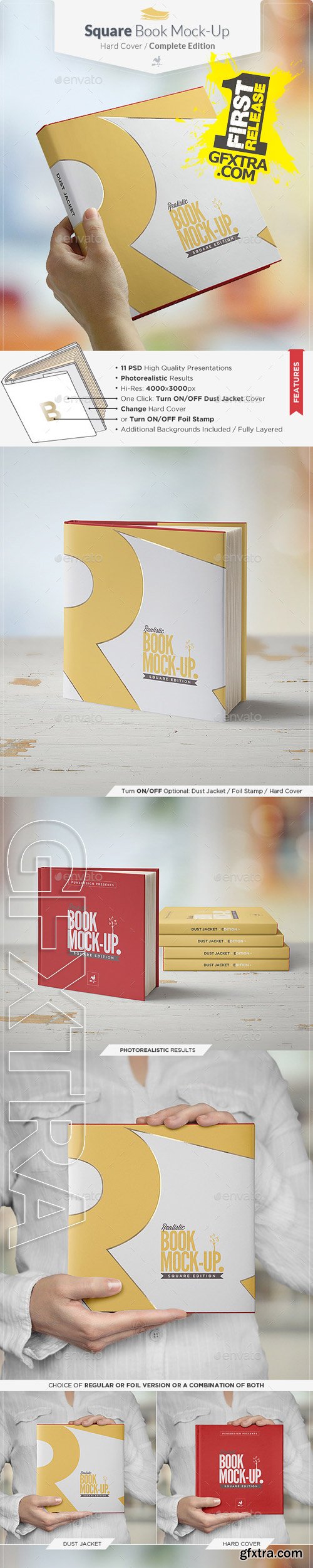 GraphicRiver - Square Book Mock-up / Dust Jacket Complete Edition 9469504