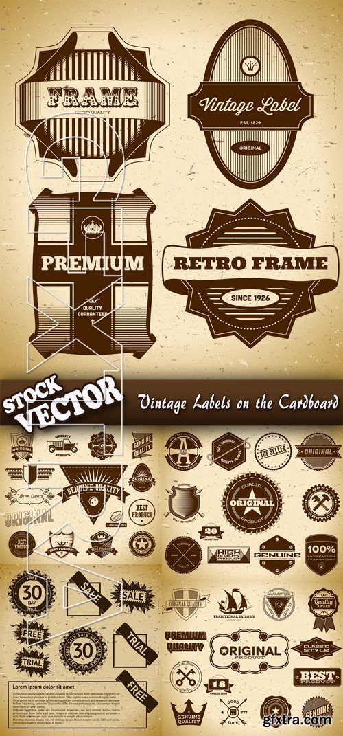 Stock Vector - Vintage Labels on the Cardboard