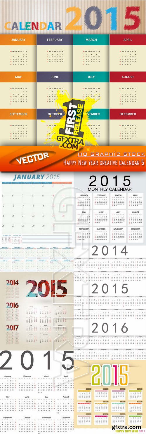 Stock Vector - Happy New year creative calendar 5