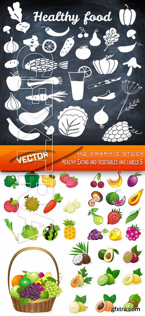 Stock Vector - Healthy Eating and Vegetables and labels 5