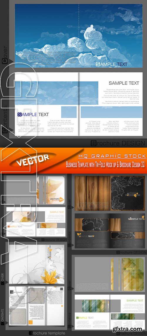 Stock Vector - Business Template with Tri-Fold Mock up & Brochure Design 32