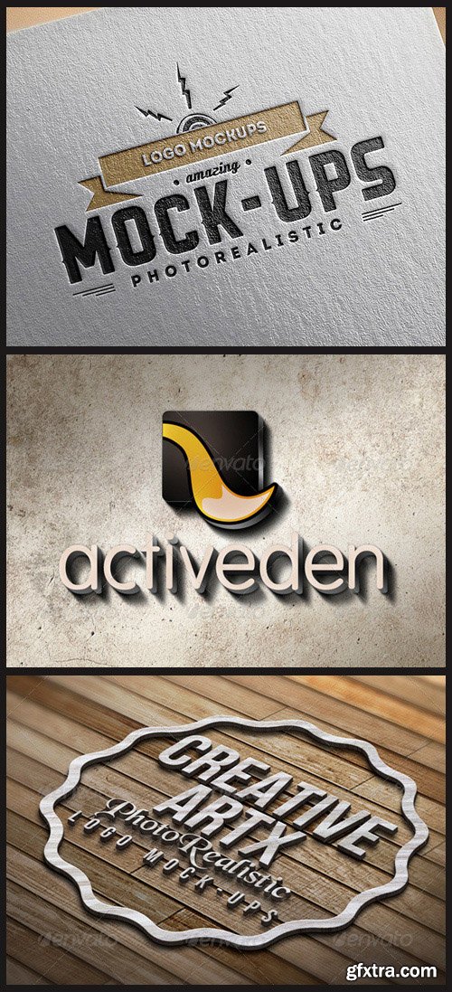 Logo Mock-Ups - On Cardboard, 3D Logo on Wall and Wood