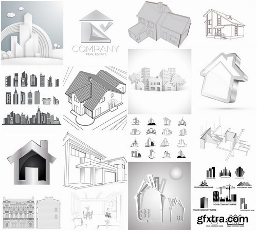 Building and architecture with drawings - 25 Eps