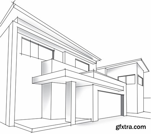 Building and architecture with drawings - 25 Eps