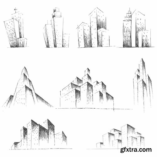 Building and architecture with drawings - 25 Eps