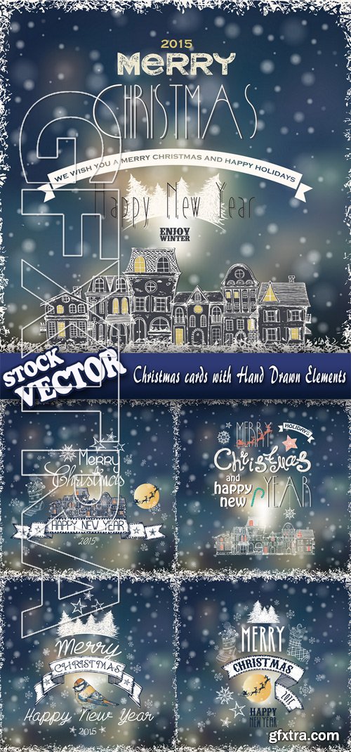 Stock Vector - Christmas cards with Hand Drawn Elements