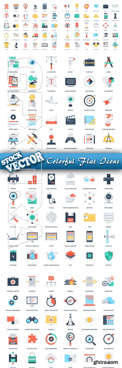 Stock Vector - Colorful Flat Icons