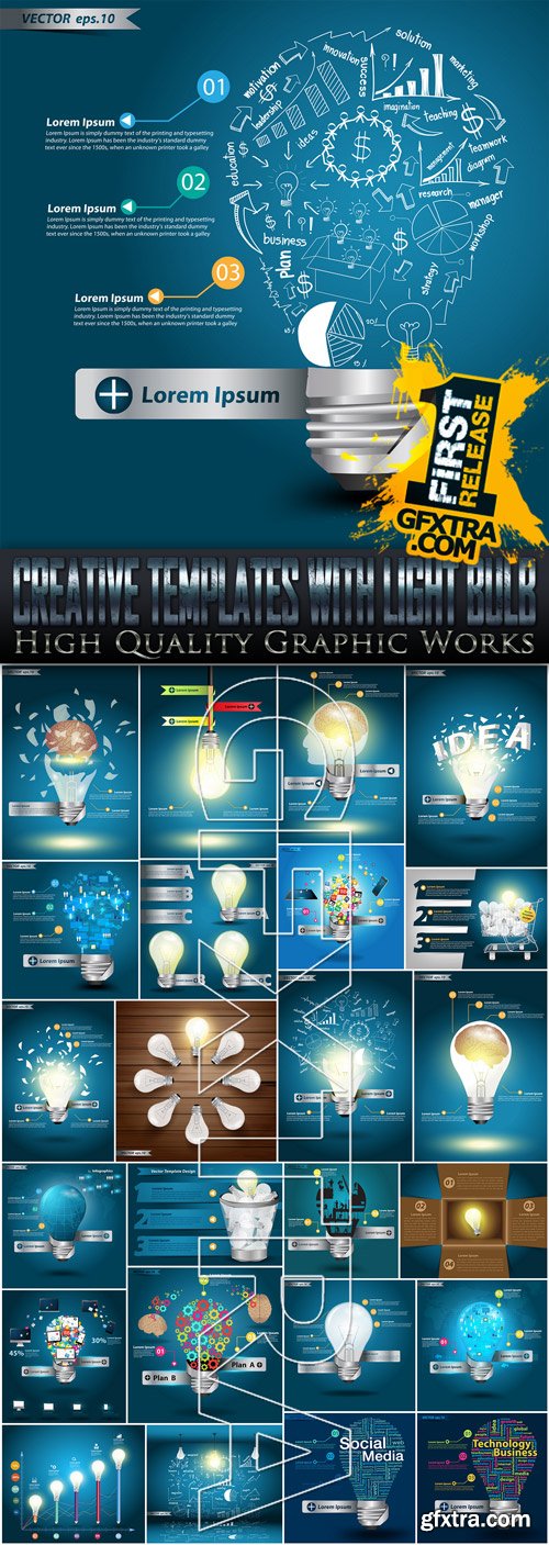 Creative Templates with Light Bulb, 25 EPS