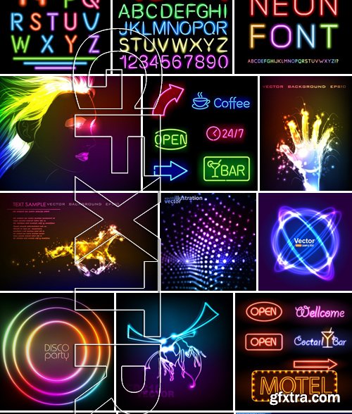 Stock Vectors - Neon styles, 25xEPS