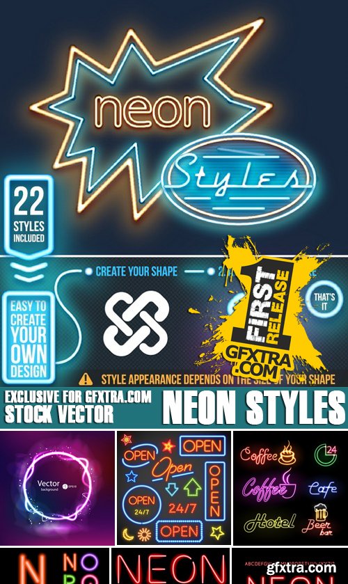 Stock Vectors - Neon styles, 25xEPS