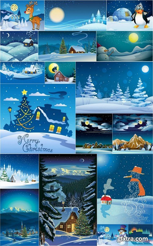 Winter landscape and mary christmas - 25 Eps