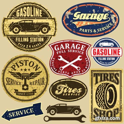 Car Service Retro Grunge Posters - 25x EPS