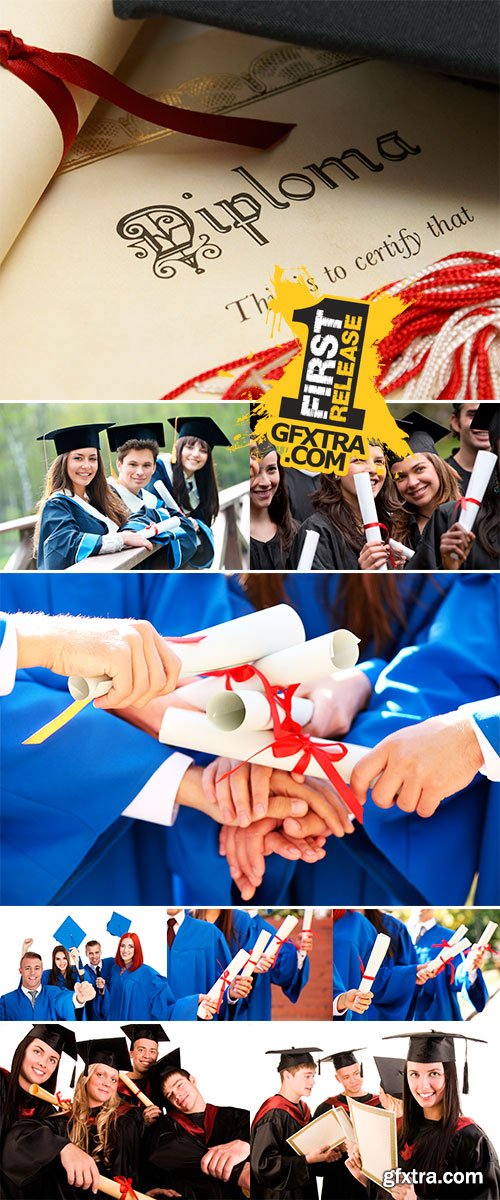 Graduate students with diplomas, close-up - Stock Image