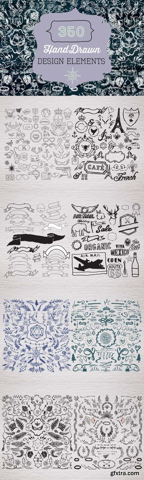 CreativeMarket - 350 Hand Drawn Design Elements 118208