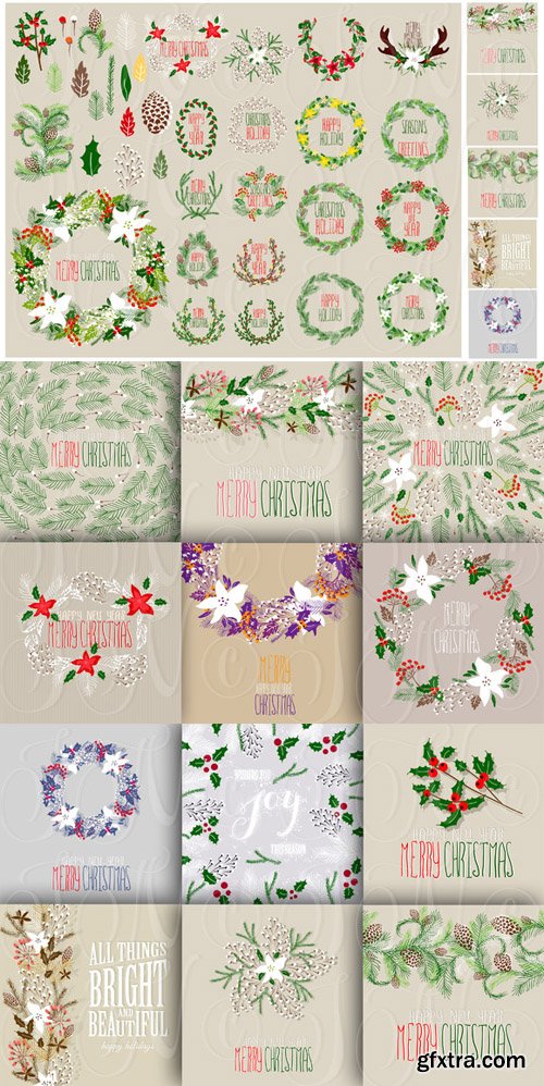 CreativeMarket - 56 Christmas clip arts + 12 cards 70881