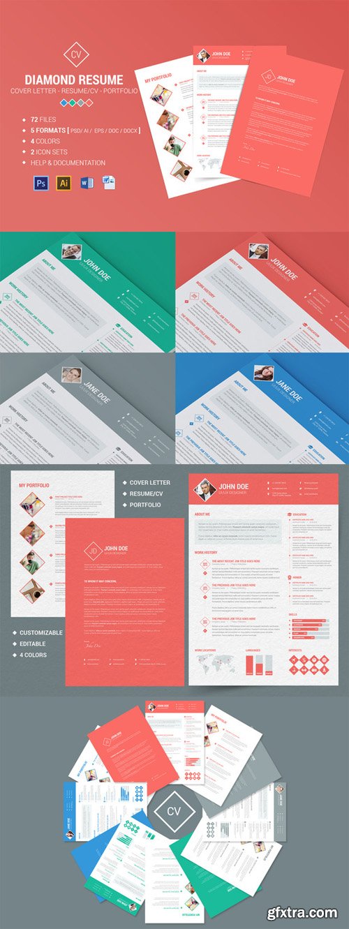 CreativeMarket - Diamond Resume/CV | 3 Piece Resume 47250