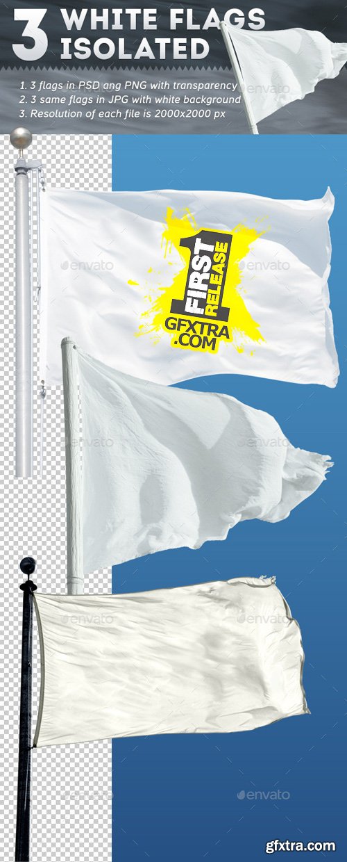 GraphicRiver - 3 White Flags Isolated 9120848